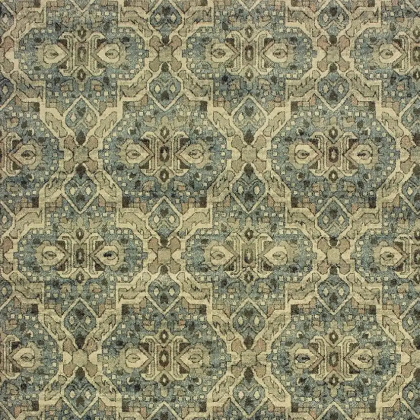 Ivory And Blue Geometric Area Rug Photo 7