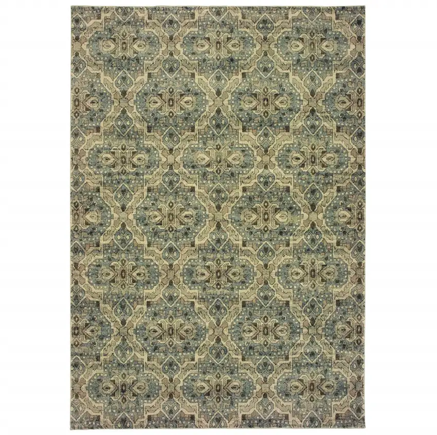 Ivory and Blue Geometric Area Rug Photo 2