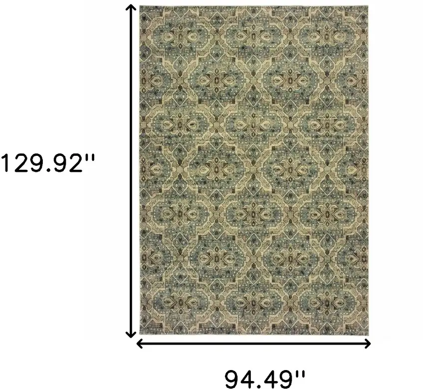 Ivory and Blue Geometric Area Rug Photo 9