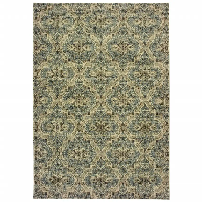 Ivory and Blue Geometric Area Rug Photo 1