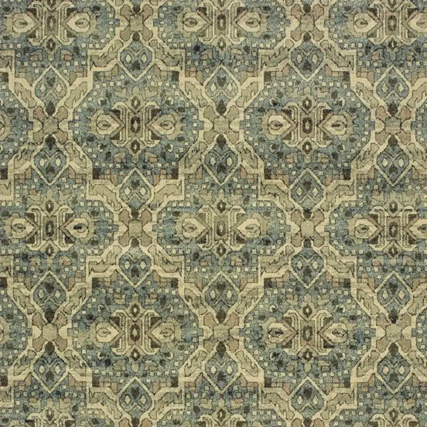 Ivory and Blue Geometric Area Rug Photo 4