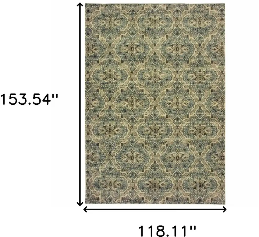 Ivory and Blue Geometric Area Rug Photo 9