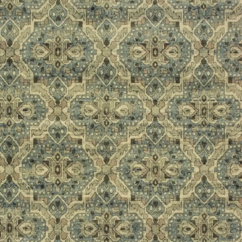 Ivory and Blue Geometric Area Rug Photo 4