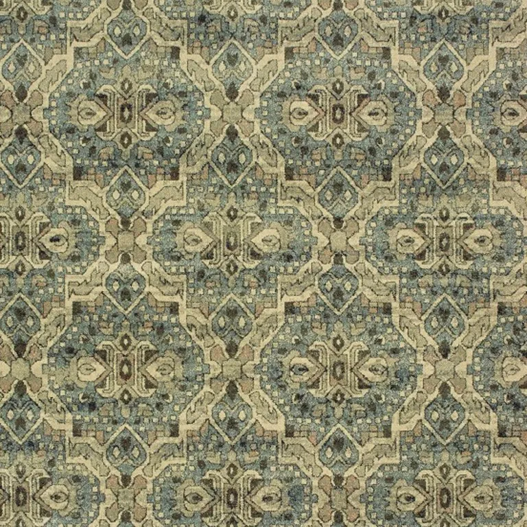 Ivory and Blue Geometric Area Rug Photo 4