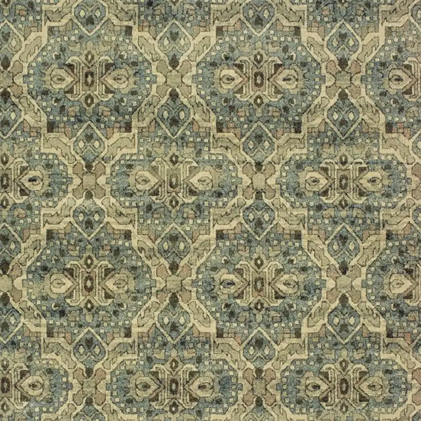 Ivory and Blue Geometric Area Rug Photo 7