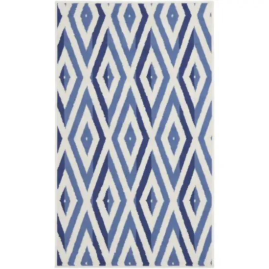 Ivory and Blue Geometric Area Rug Photo 1