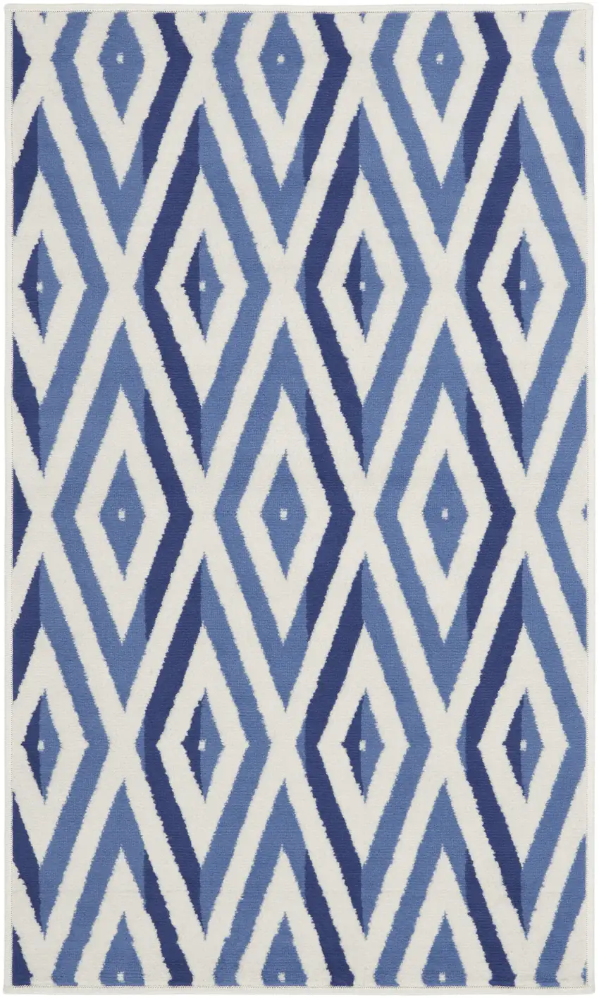 Ivory and Blue Geometric Area Rug Photo 1