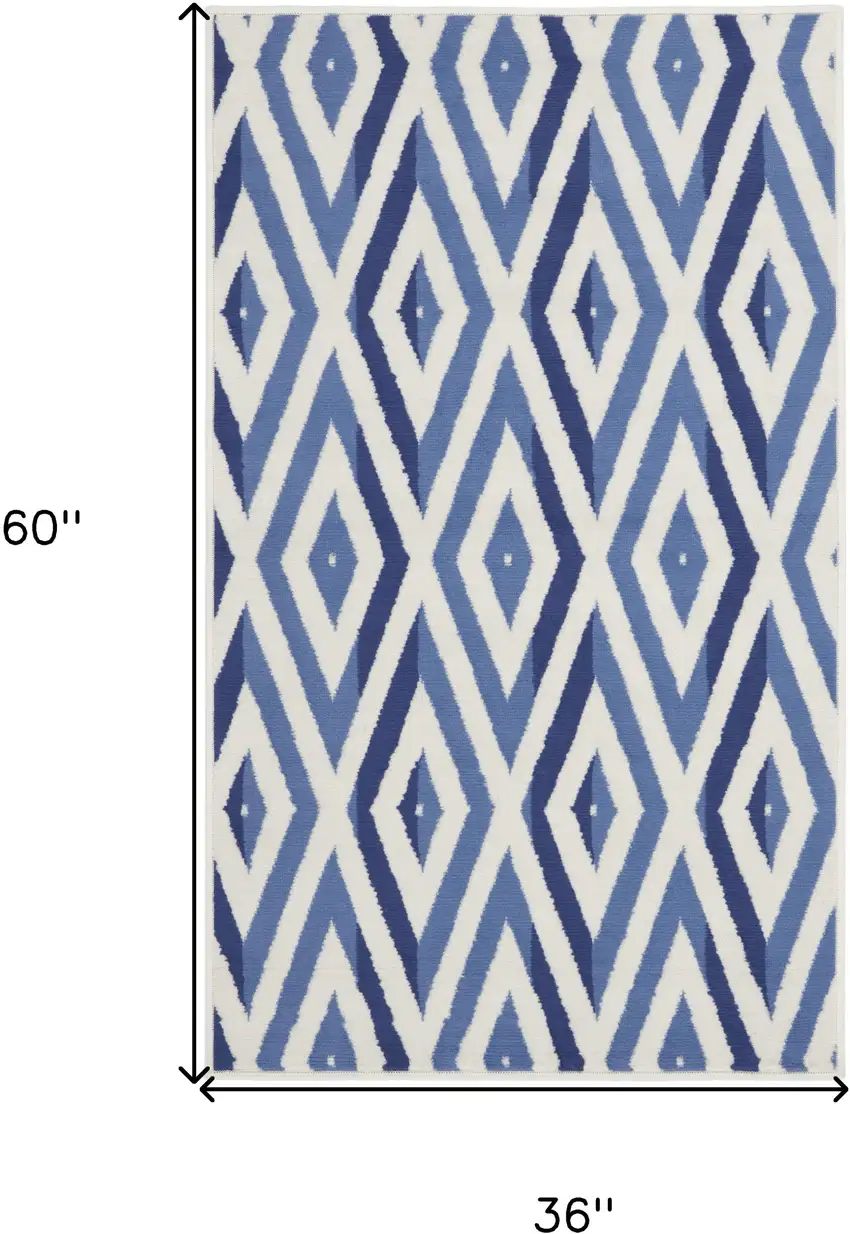 Ivory and Blue Geometric Area Rug Photo 3