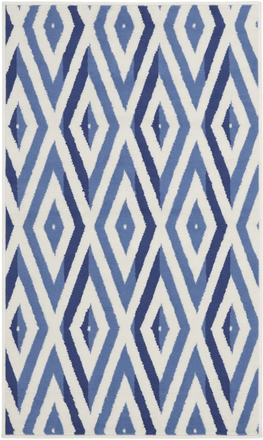 Ivory and Blue Geometric Area Rug Photo 2