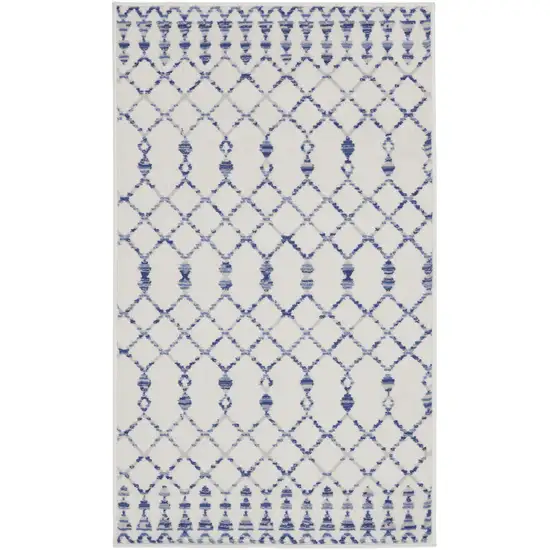Ivory and Blue Geometric Area Rug Photo 1
