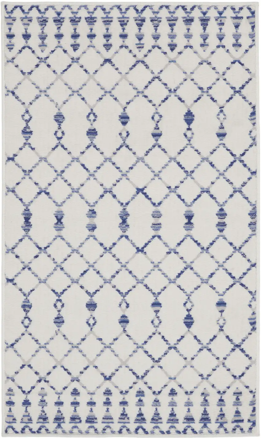 Ivory and Blue Geometric Area Rug Photo 1