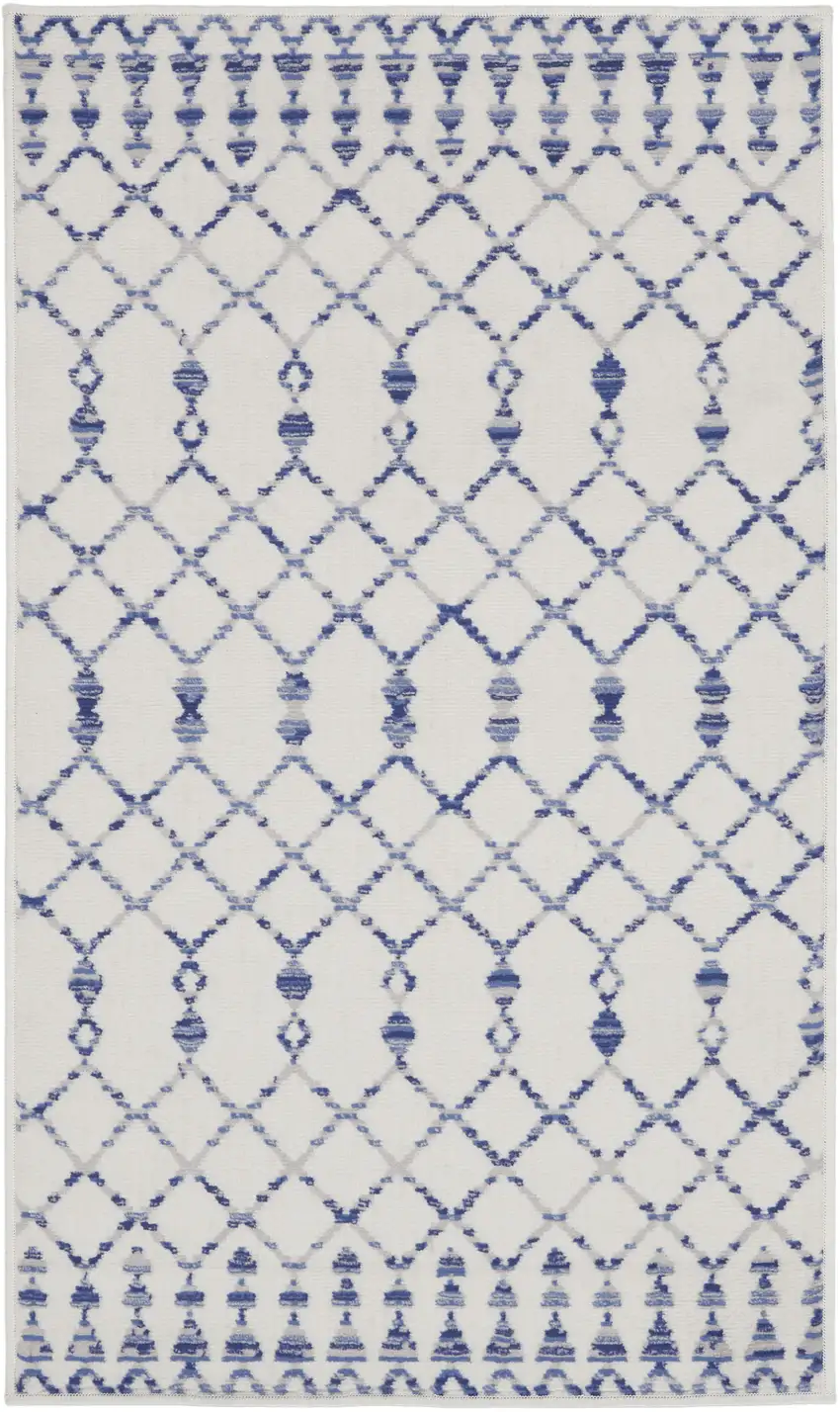 Ivory and Blue Geometric Area Rug Photo 2
