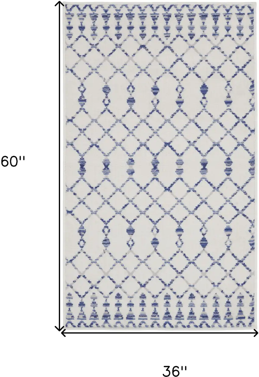 Ivory and Blue Geometric Area Rug Photo 3