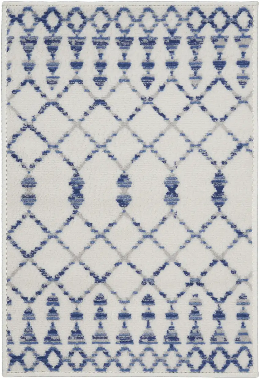Ivory and Blue Geometric Area Rug Photo 5