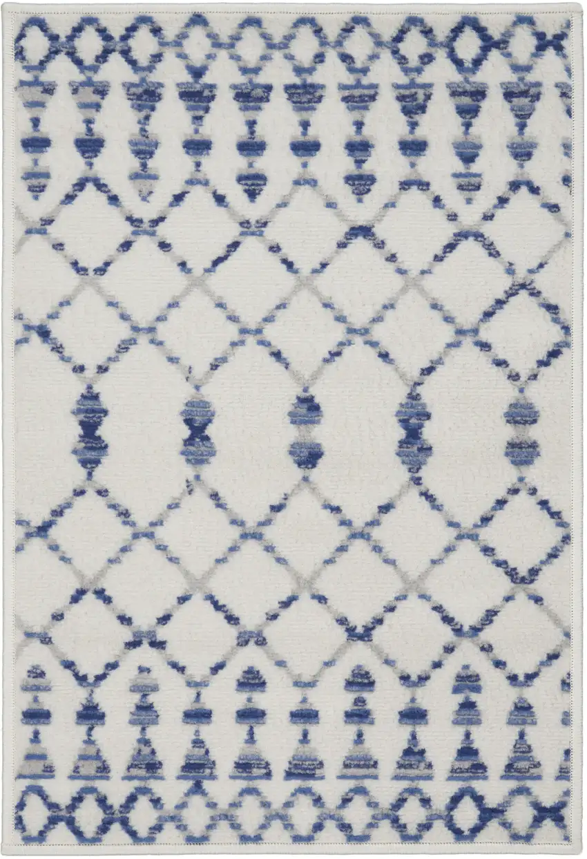 Ivory and Blue Geometric Area Rug Photo 2