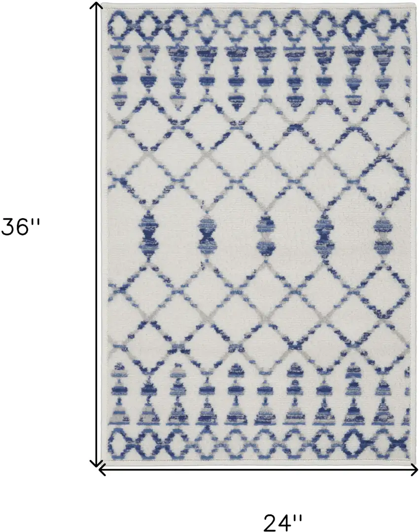 Ivory and Blue Geometric Area Rug Photo 3