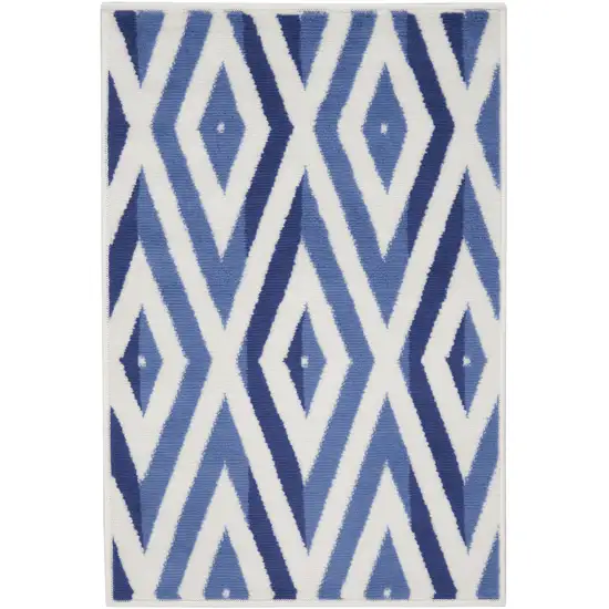 Ivory and Blue Geometric Area Rug Photo 1