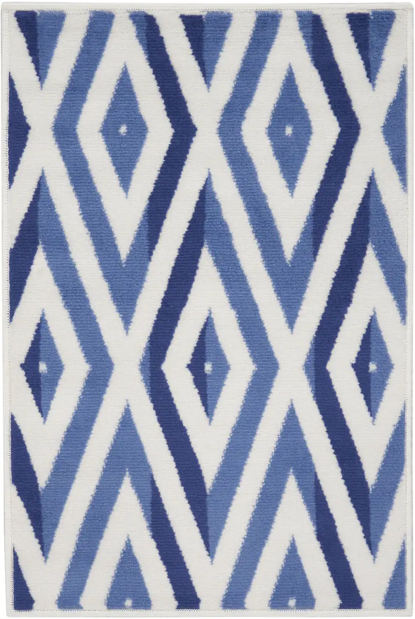 Ivory and Blue Geometric Area Rug Photo 1