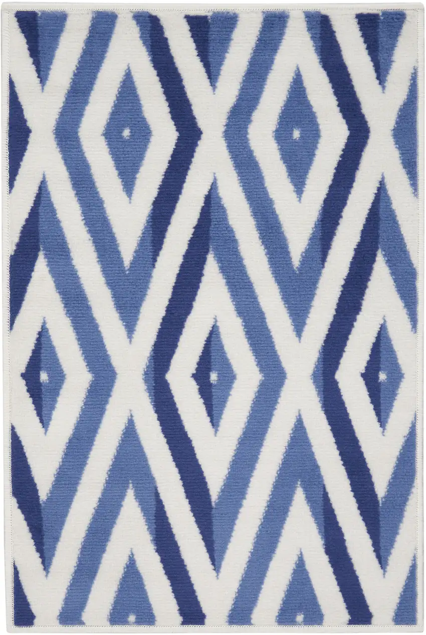Ivory and Blue Geometric Area Rug Photo 2