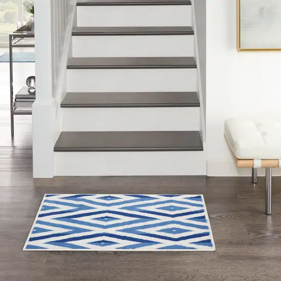 Ivory and Blue Geometric Area Rug Photo 3