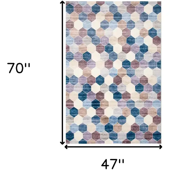 Ivory and Blue Geometric Distressed Area Rug Photo 9