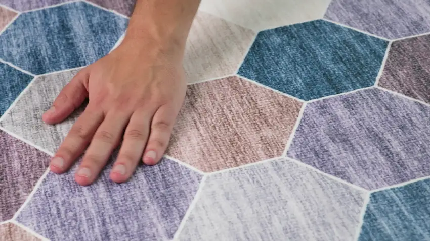 Ivory and Blue Geometric Distressed Area Rug Photo 7