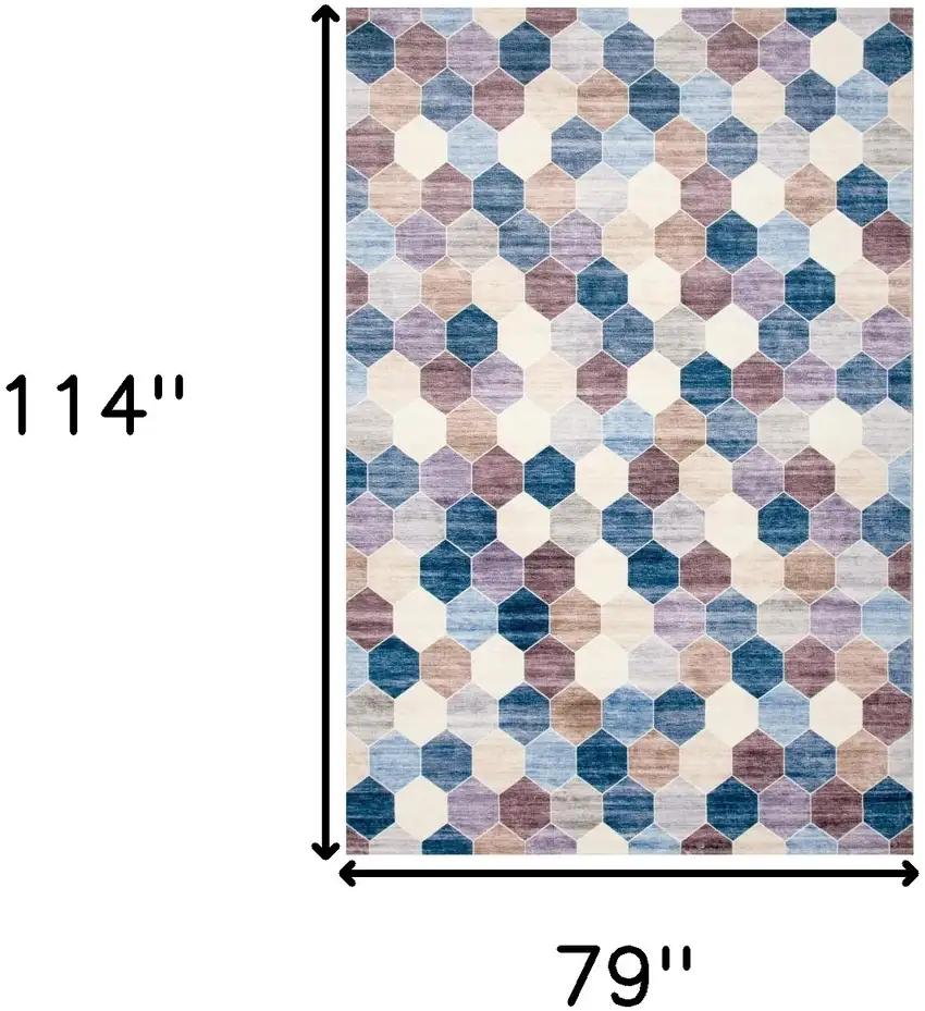 Ivory and Blue Geometric Distressed Area Rug Photo 9