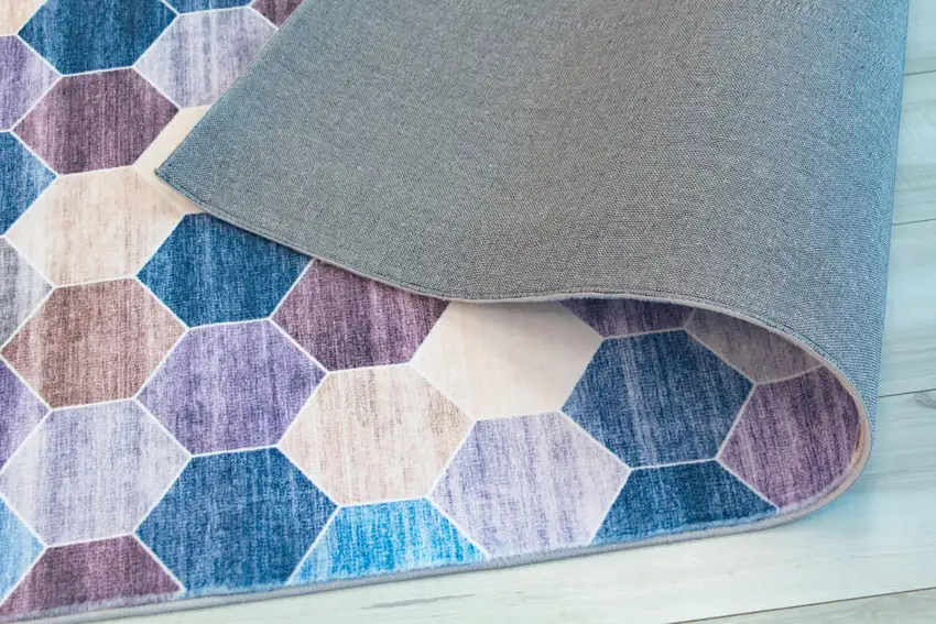 Ivory and Blue Geometric Distressed Area Rug Photo 7