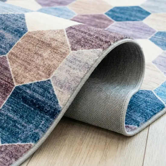 Ivory and Blue Geometric Distressed Area Rug Photo 9