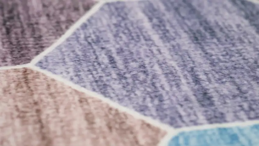 Ivory and Blue Geometric Distressed Area Rug Photo 7
