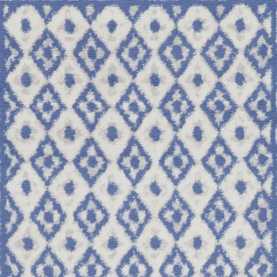 Ivory and Blue Geometric Distressed Area Rug Photo 8