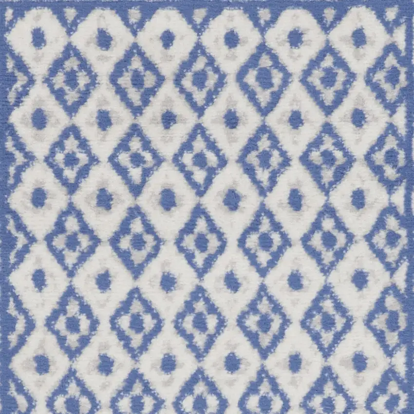 Ivory and Blue Geometric Distressed Area Rug Photo 8