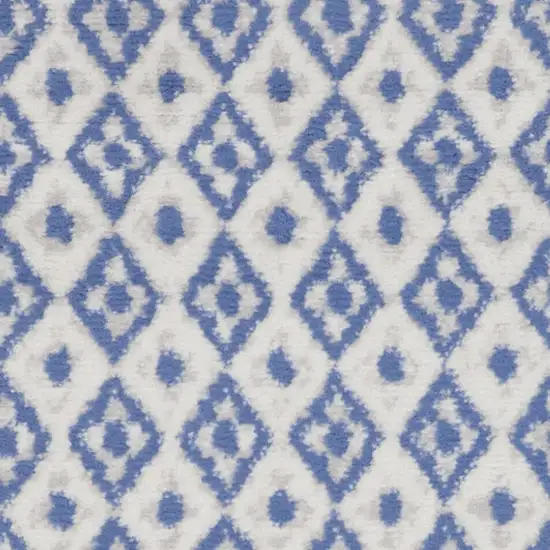 Ivory and Blue Geometric Distressed Area Rug Photo 7