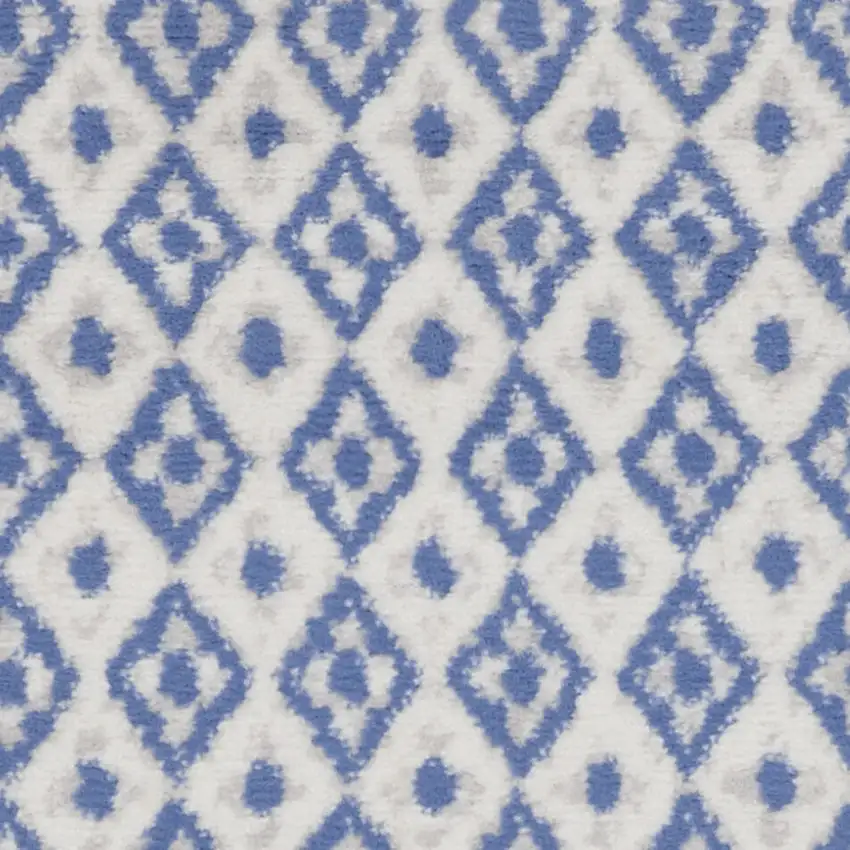 Ivory and Blue Geometric Distressed Area Rug Photo 7