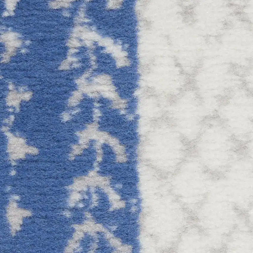 Ivory and Blue Geometric Distressed Area Rug Photo 2