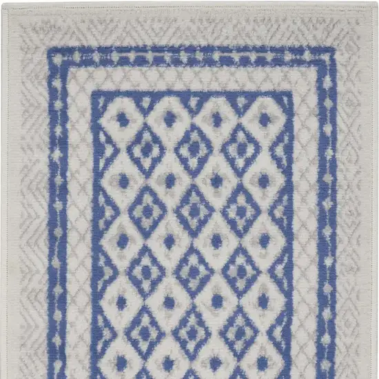 Ivory and Blue Geometric Distressed Area Rug Photo 3