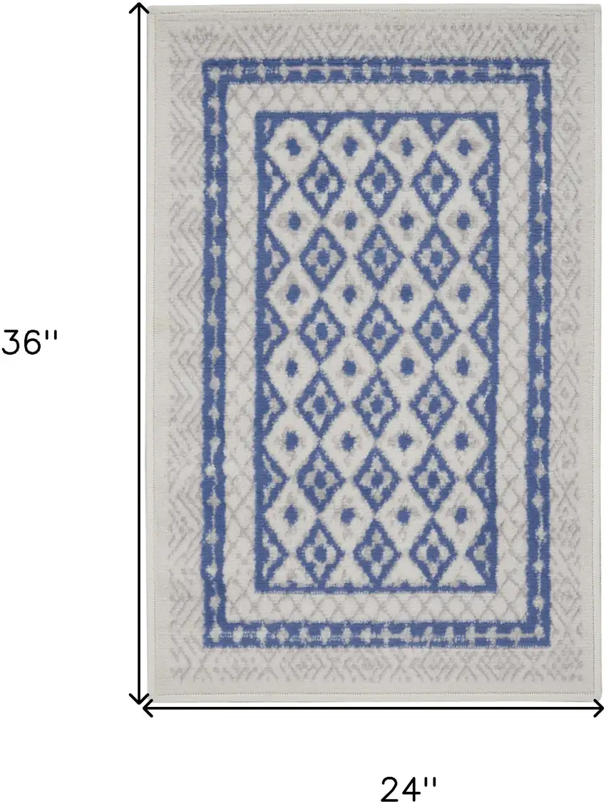 Ivory and Blue Geometric Distressed Area Rug Photo 3