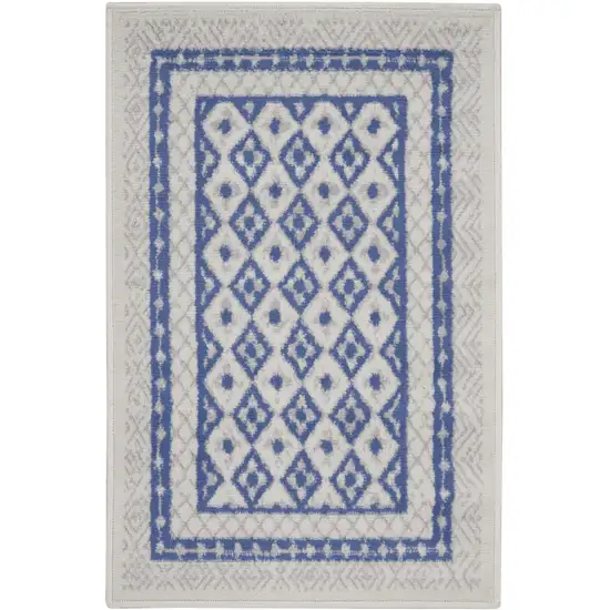 Ivory and Blue Geometric Distressed Area Rug Photo 4