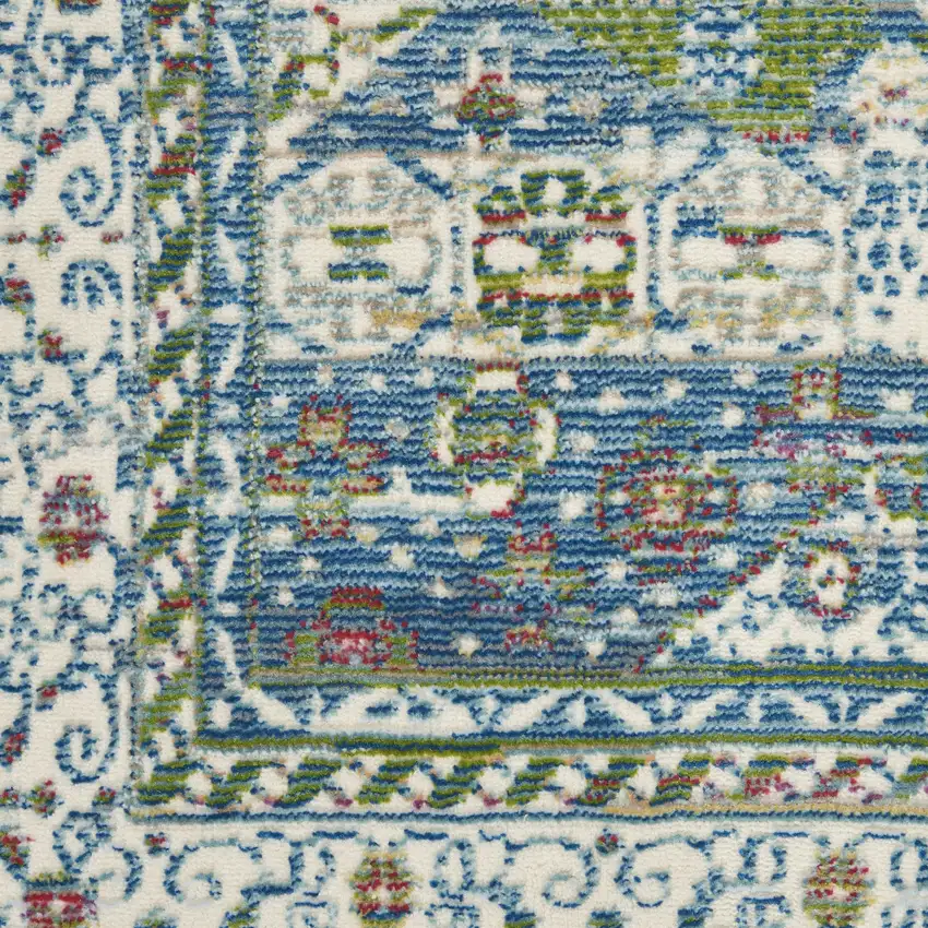 Ivory and Blue Geometric Distressed Non Skid Area Rug Photo 9