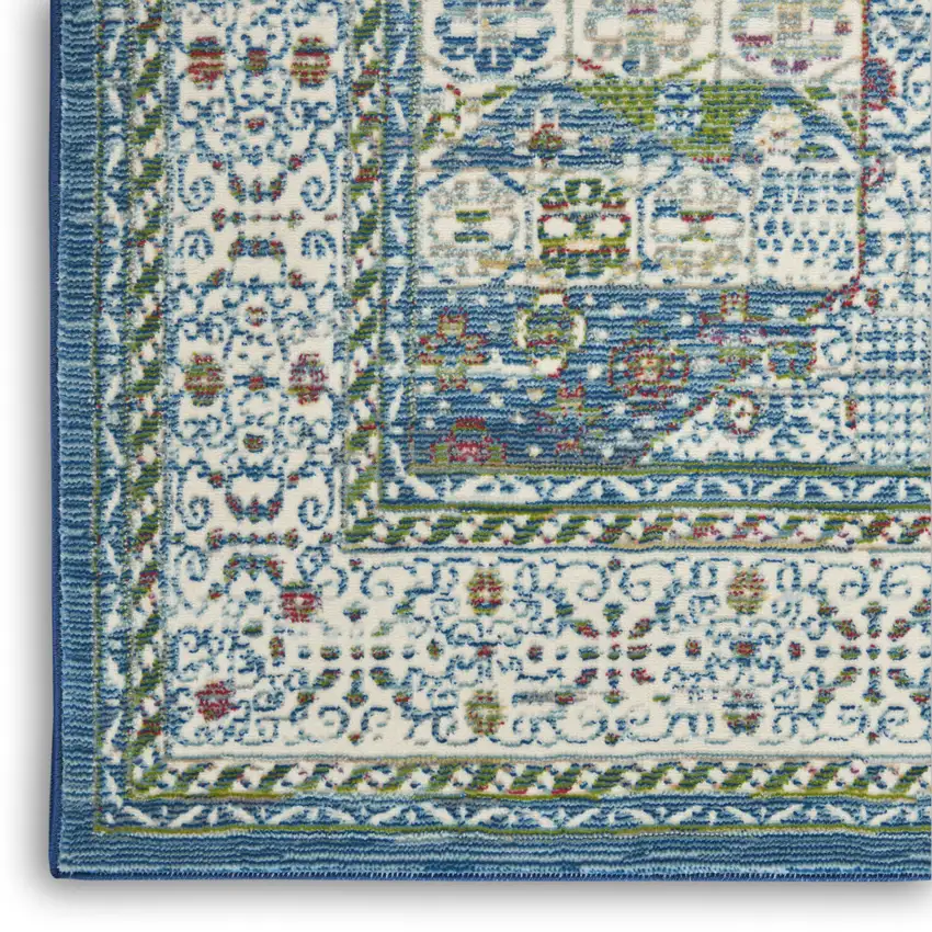 Ivory and Blue Geometric Distressed Non Skid Area Rug Photo 6