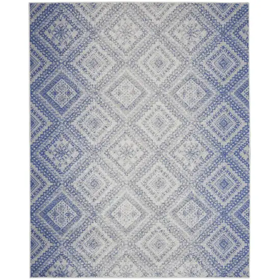 Ivory and Blue Geometric Distressed Non Skid Area Rug Photo 9
