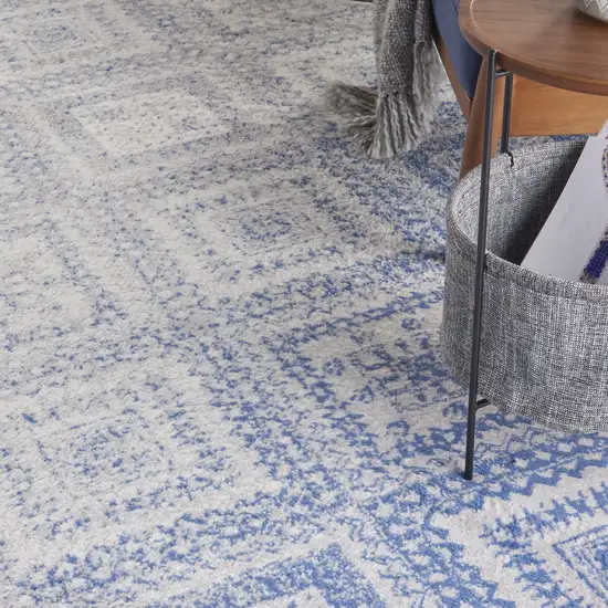Ivory and Blue Geometric Distressed Non Skid Area Rug Photo 4