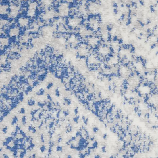 Ivory and Blue Geometric Distressed Non Skid Area Rug Photo 9