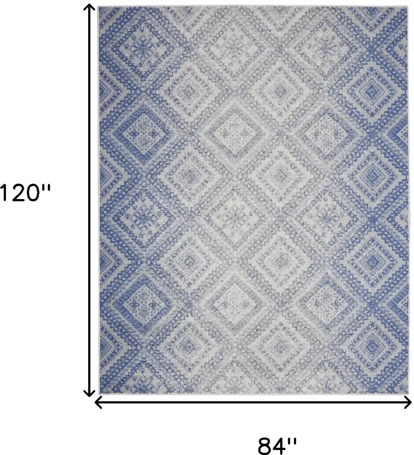Ivory and Blue Geometric Distressed Non Skid Area Rug Photo 3