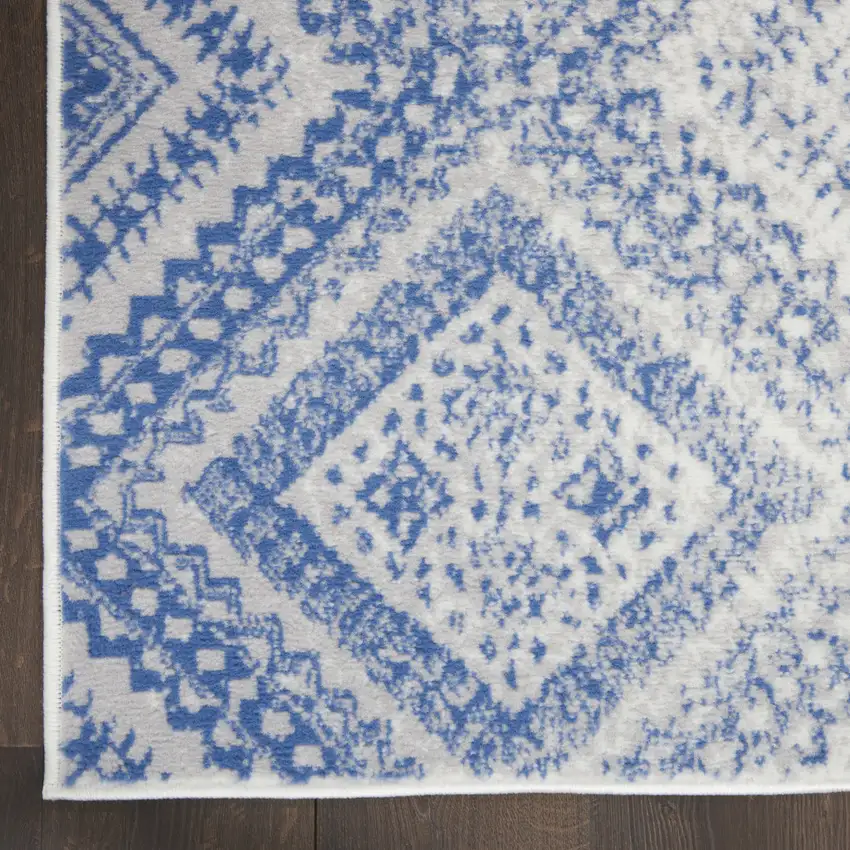 Ivory and Blue Geometric Distressed Non Skid Area Rug Photo 8
