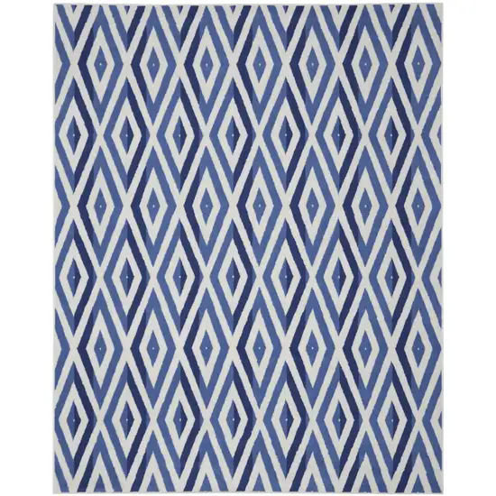 Ivory and Blue Geometric Distressed Non Skid Area Rug Photo 7