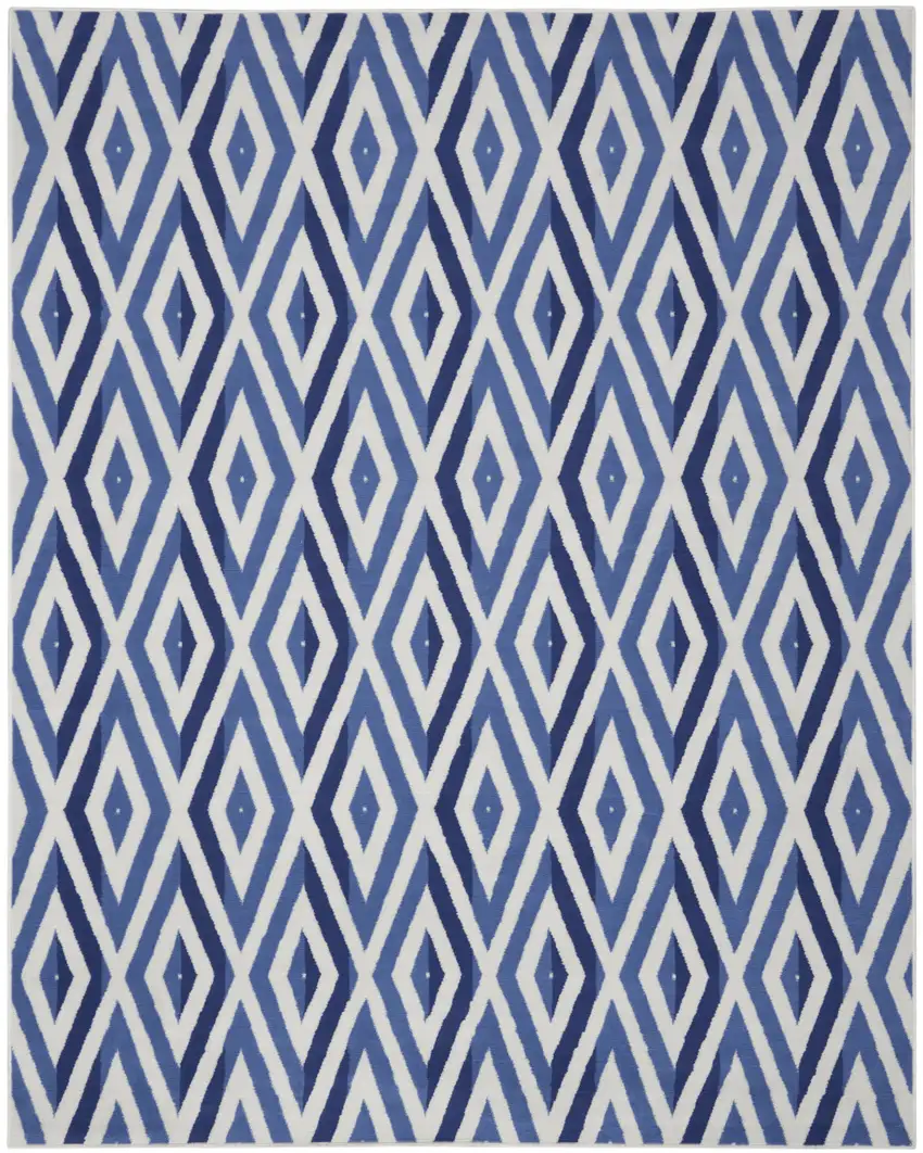 Ivory and Blue Geometric Distressed Non Skid Area Rug Photo 7