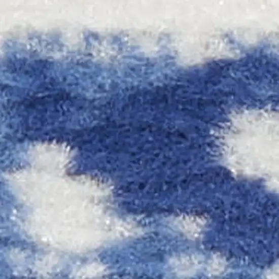 Ivory and Blue Geometric Distressed Non Skid Area Rug Photo 3