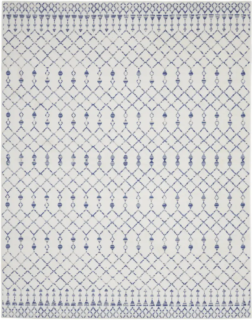 Ivory and Blue Geometric Distressed Non Skid Area Rug Photo 5