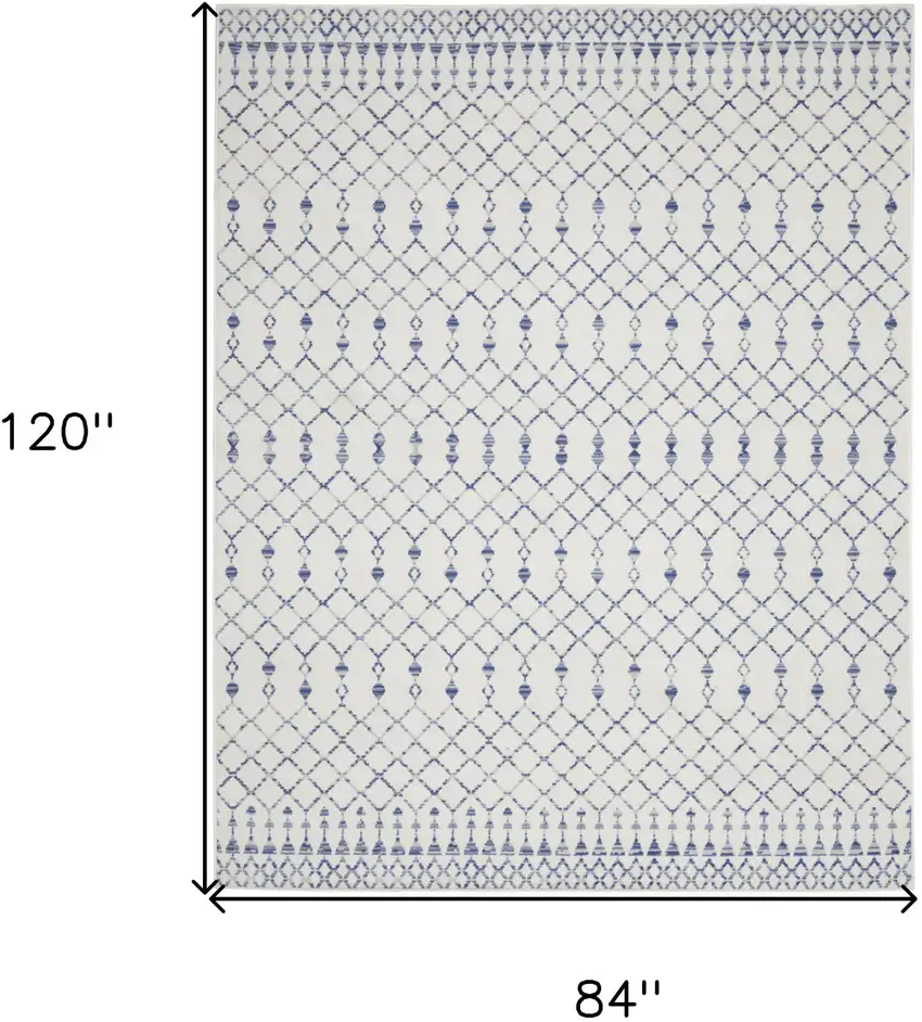Ivory and Blue Geometric Distressed Non Skid Area Rug Photo 3